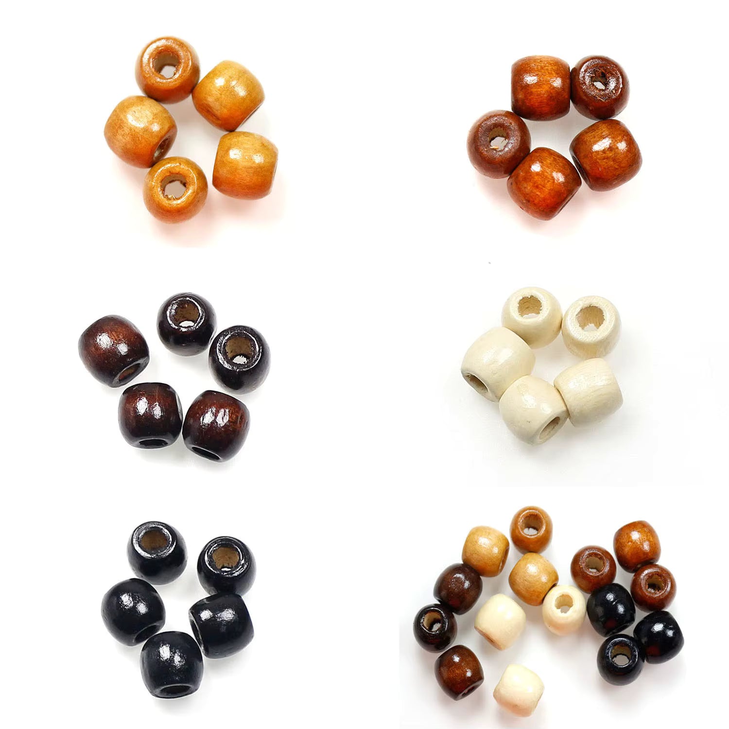 100Pcs/bag 11*12mm Large Hole 5mm Barrel Wood European Loose Beads Mixed Colors Natural Wooden Dreadlock Hair BraiBeads