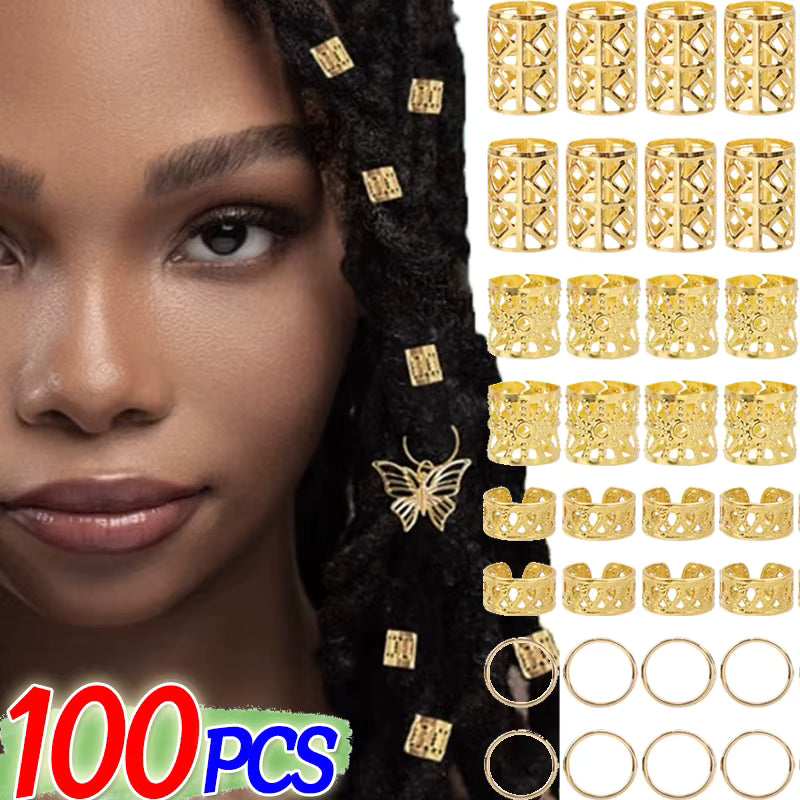 100pcs Dreadlock Hair Rings Hair Jewelry Cuffs Clip Hair Braids Dirty Braids Bead Hippie Hairpin Accessories Headwear for Women