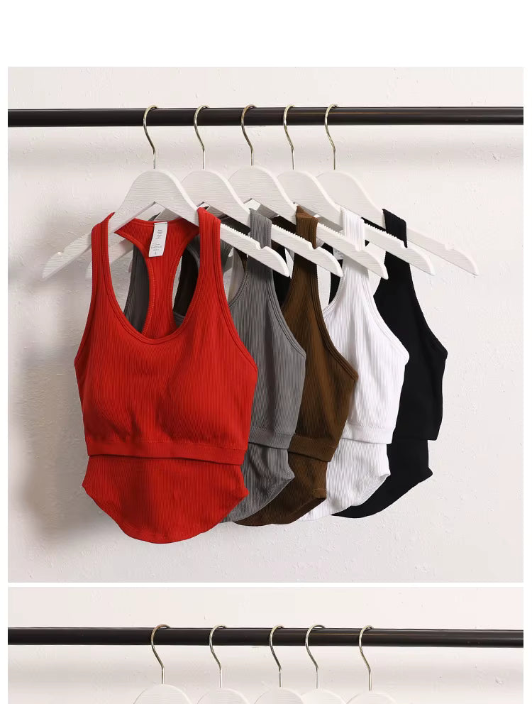 2024 New Workout Backless Sport Tops For Women Sleeveless Shirts Padded Sports Yoga Vest T-Shirt