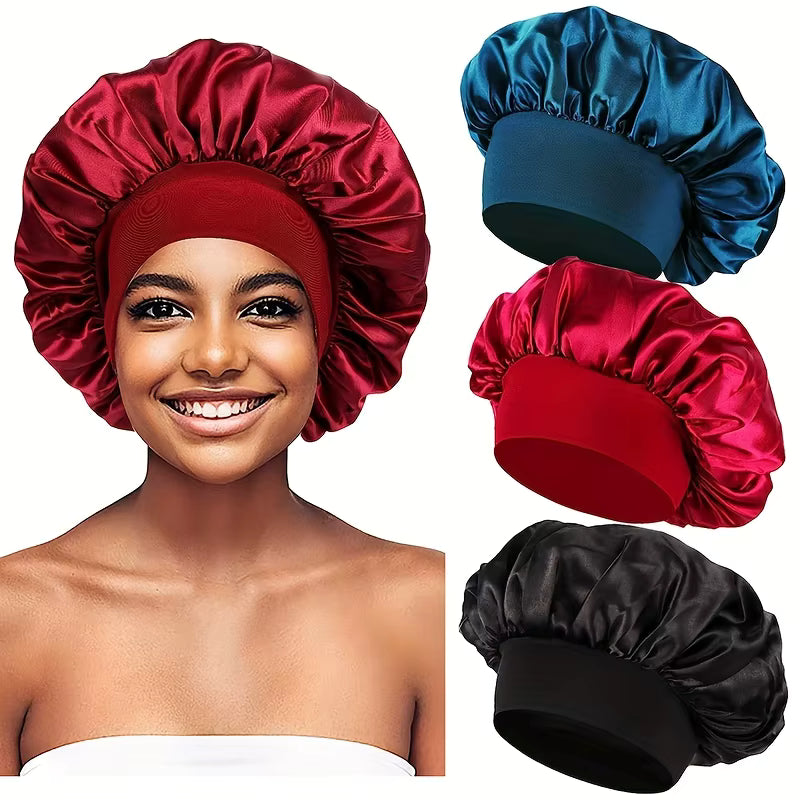 4pcs/set Luxurious Satin Hair Bonnets Multipurpose Wide Elastic Turban for Beauty Sleeping & Bath Shower for Women Hair Care Cap