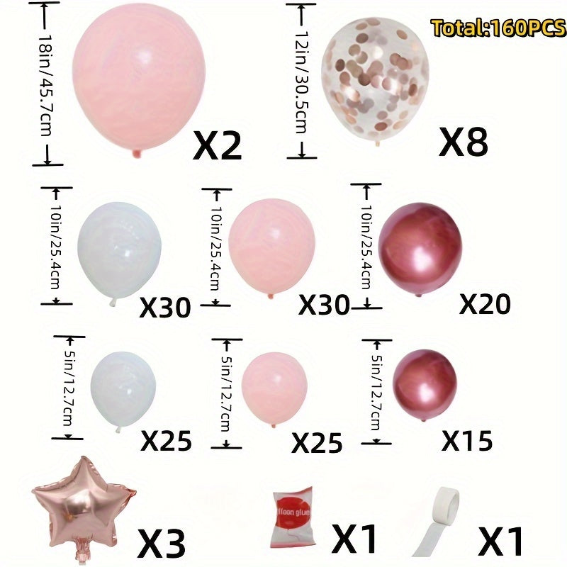 160pcs, Pink Balloon Garland Arch Kit, Wedding Decor, Birthday Decor, Anniversary Decor, Graduation Decor, Holiday Decor, Celebration Decor, Theme Event Decor, Indoor Decor, Party Decor Supplies