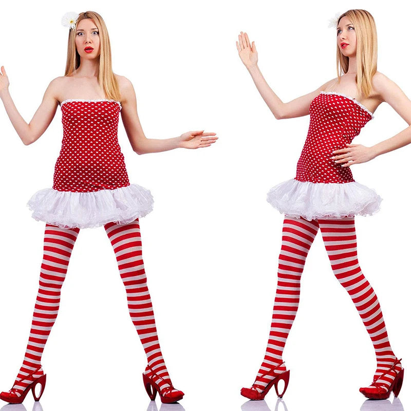 Women Christmas Striped Tights Full Length Tights Thigh High Stocking for Christmas Party Makeup Prom Decoration Cosplay Costume