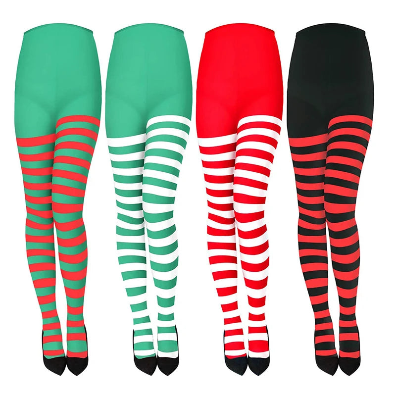 Women Christmas Striped Tights Full Length Tights Thigh High Stocking for Christmas Party Makeup Prom Decoration Cosplay Costume