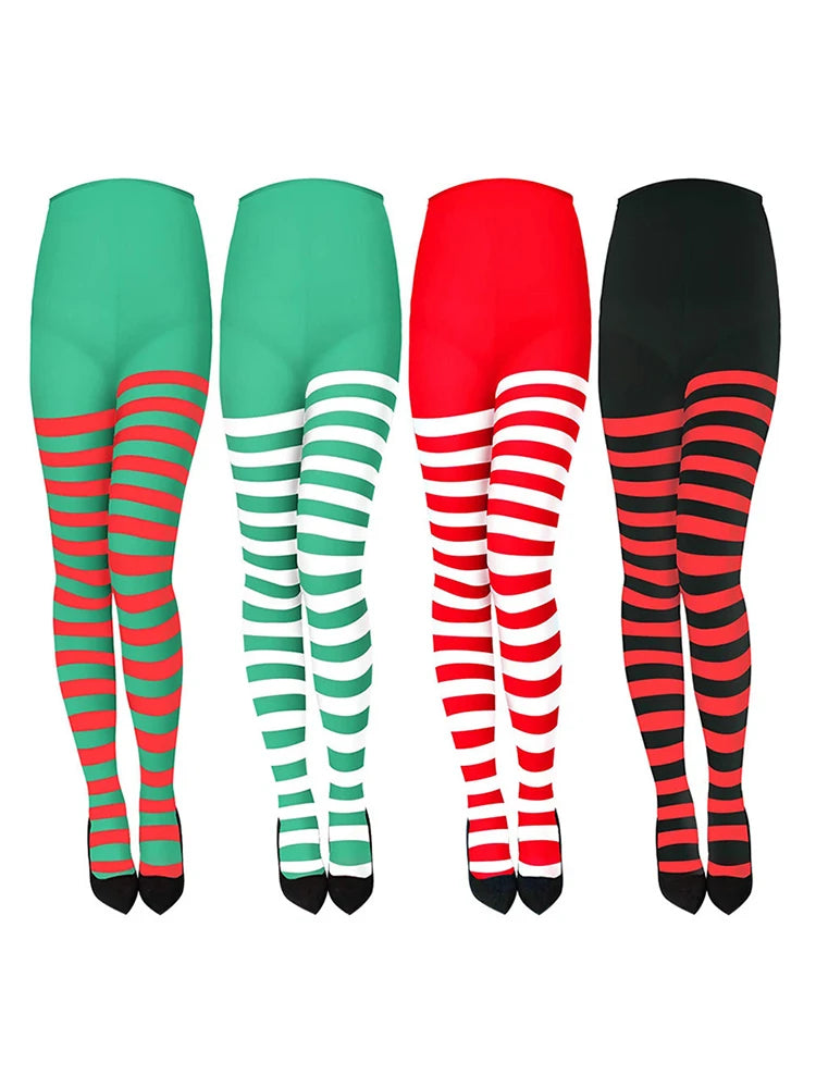 Women Christmas Striped Tights Full Length Tights Thigh High Stocking for Christmas Party Makeup Prom Decoration Cosplay Costume