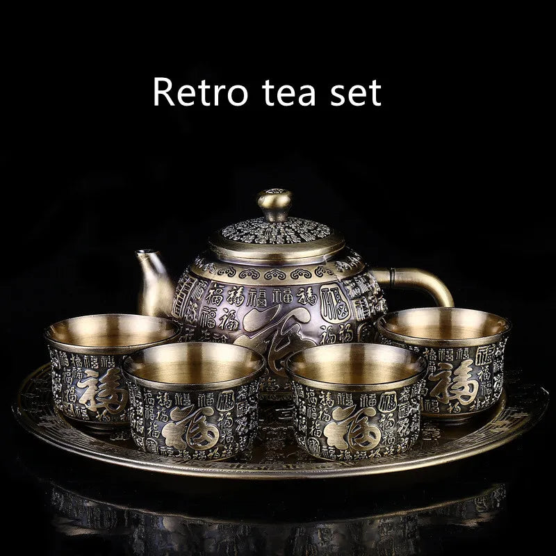 1Pcs European-style bronze tea set set household retro tea table Kung Fu tea cup teapot small set holiday practical gifts