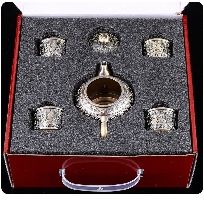 1Pcs European-style bronze tea set set household retro tea table Kung Fu tea cup teapot small set holiday practical gifts