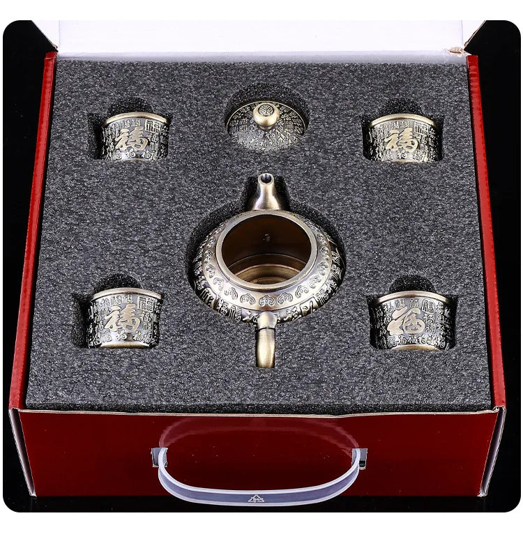 1Pcs European-style bronze tea set set household retro tea table Kung Fu tea cup teapot small set holiday practical gifts