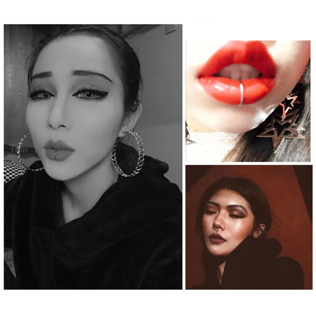 5Pcs Lip Nose Rings Neutral Punk Lip-shaped Ear Nose Clip Fake Diaphragm with Perforated Lip Hoop Body Jewelry Steel Ring