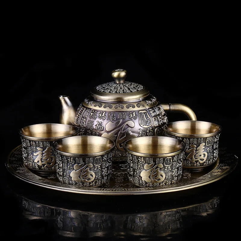 1Pcs European-style bronze tea set set household retro tea table Kung Fu tea cup teapot small set holiday practical gifts