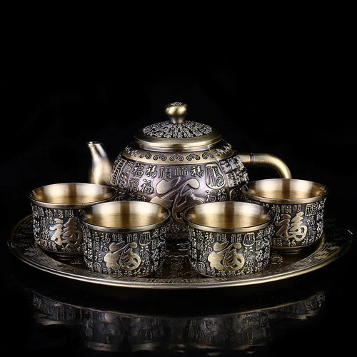 1Pcs European-style bronze tea set set household retro tea table Kung Fu tea cup teapot small set holiday practical gifts