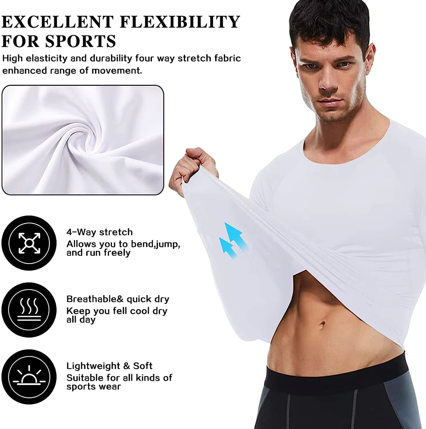 Men's Compression Shirts Longs Sleeve Workout Gym T-Shirt Running Tops Cool Dry Sports Base Layer Athletic Undershirts