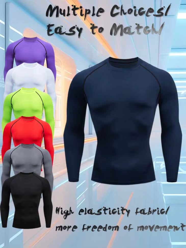 Mens Compression Shirt Workout Rash Guard Long Short Sleeve Undershirts for Athletic Gym Running
