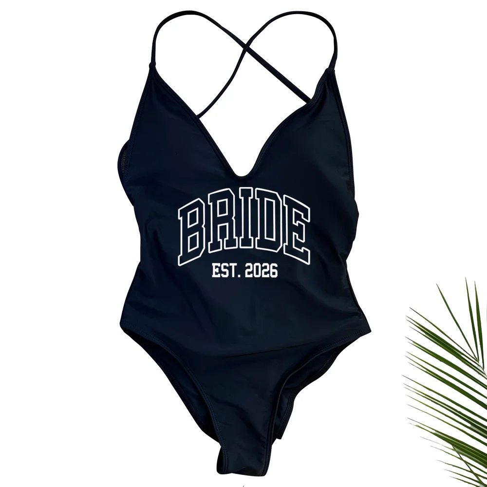 Women Bridal Bathing Suit Bride One-Piece Bachelorette Party Shower Hen Party Bride EST.2026 Swimsuit Girls Wedding Swimwear
