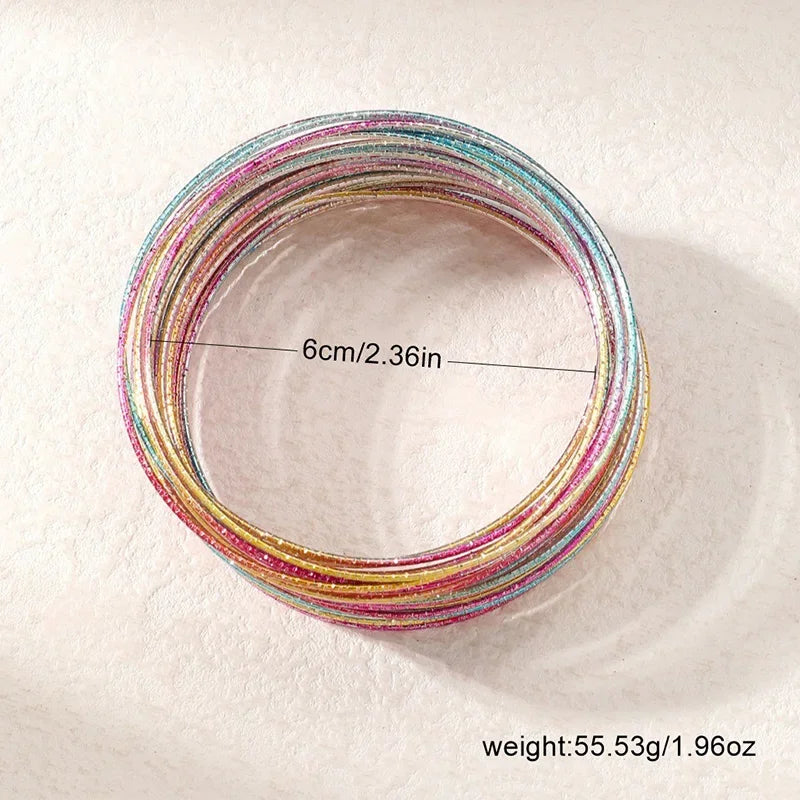 30 Pieces Metal Bangles Set For Women Timeless Fashion Jewelry Trendy Classic Styles Textured Thin Circles Colorful Gifts