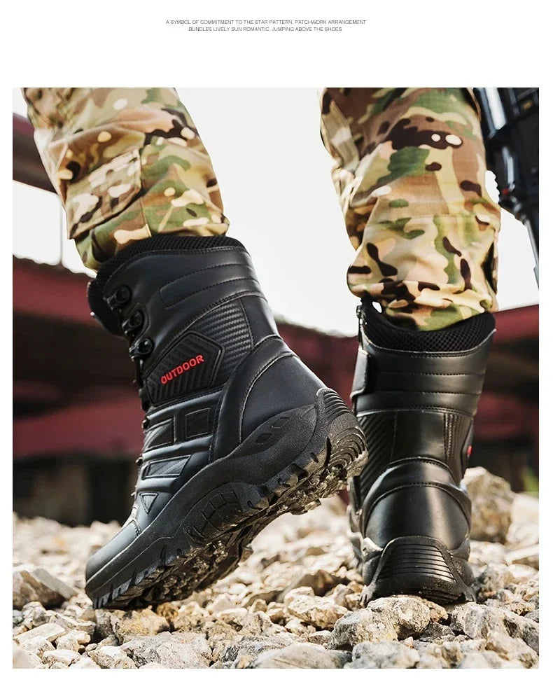 Black Boots Men High-quality Brand High Top Boots Desert Combat Men's Hiking shoe Outdoor Shoes Anti Slip Hiking Ankle Boots