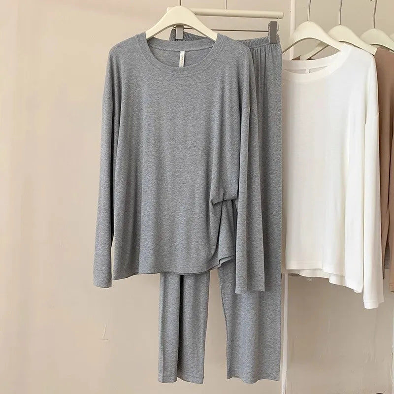 Korean Cotton Woman Pajamas Set New Comfortable Long Sleeve Top Trousers Sets Spring Autumn Night Wear Suit Women's Home Clothes