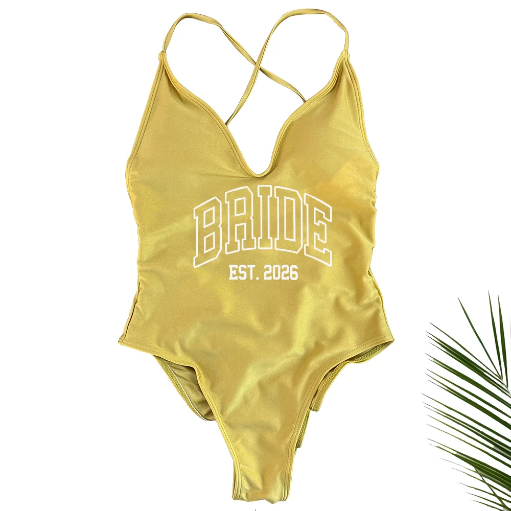 Women Bridal Bathing Suit Bride One-Piece Bachelorette Party Shower Hen Party Bride EST.2026 Swimsuit Girls Wedding Swimwear