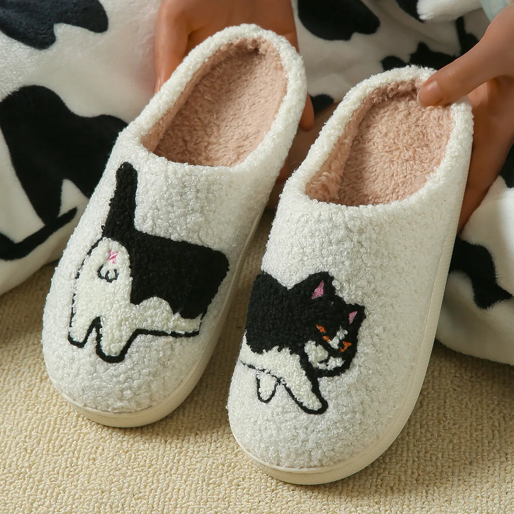 -Women's Slippers Winter Indoor Warm Cute Cartoon Cat Bedroom Lightweight Soft Sole Breathable Leisure Plush Shoes Couple