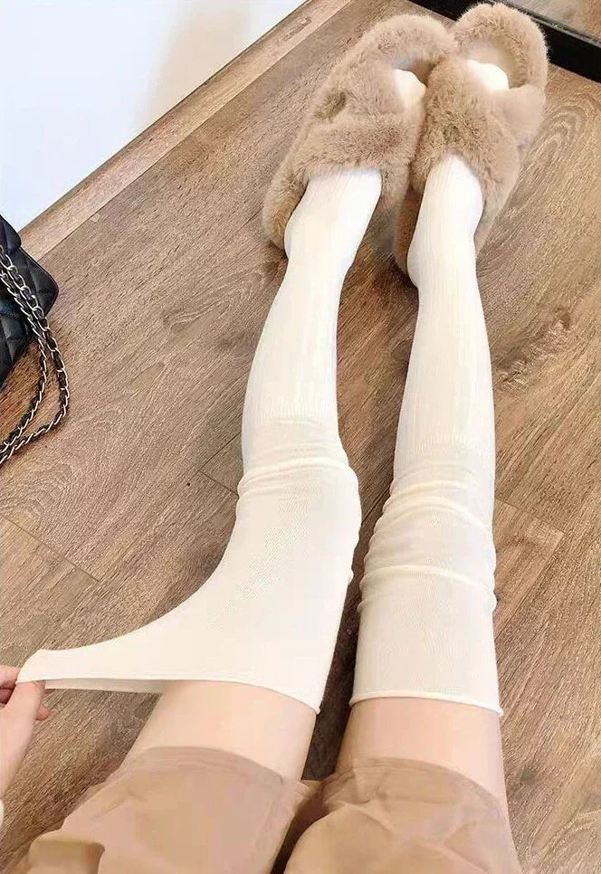 2pairs Women's Knee-length Socks Ladies Thigh-length SocksWarm Knitted Boot Socks Leg Warmers Japan JK Cotton Thigh High Bottoms