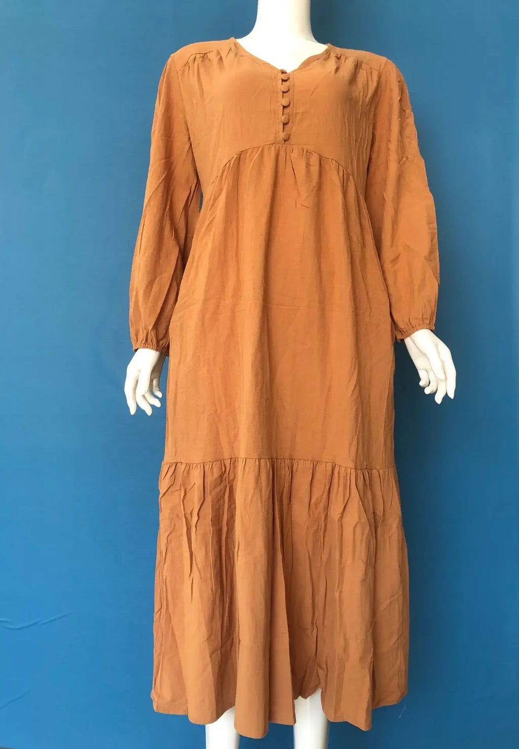 New Cotton Linen Retro Large Hem Long Dresses Casual Long Sleeved For Women Fashion Solid Color Single Breasted Skirt Spring