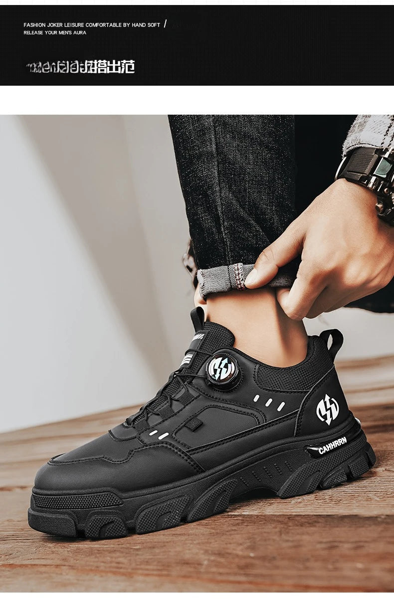 Men's boots autumn and winter new rotating shoelaces fashion casual boots youth outdoor boots anti slip soft sole workwear boots