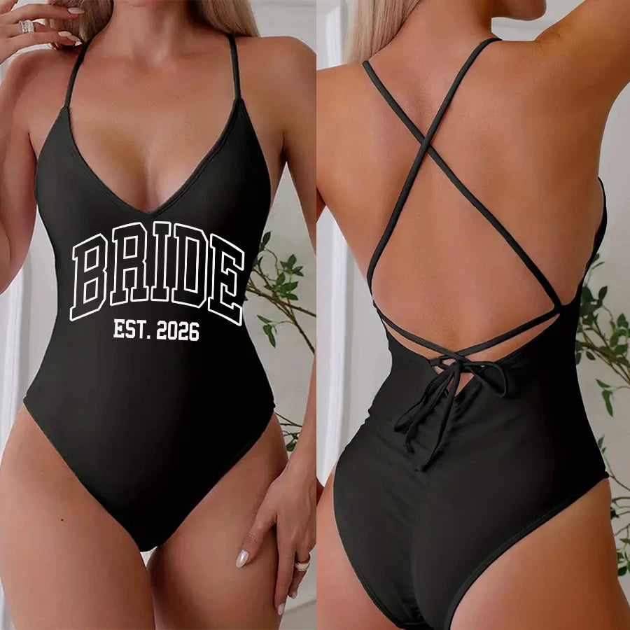 Women Bridal Bathing Suit Bride One-Piece Bachelorette Party Shower Hen Party Bride EST.2026 Swimsuit Girls Wedding Swimwear