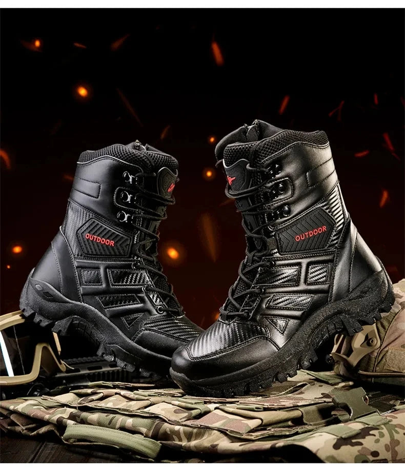 Black Boots Men High-quality Brand High Top Boots Desert Combat Men's Hiking shoe Outdoor Shoes Anti Slip Hiking Ankle Boots