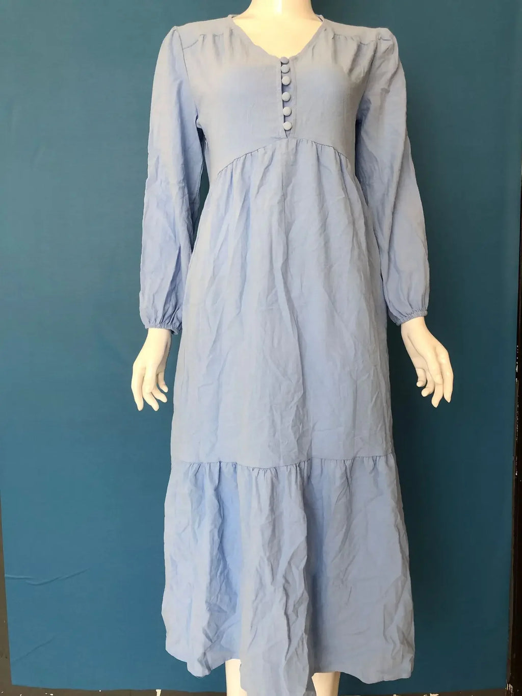 New Cotton Linen Retro Large Hem Long Dresses Casual Long Sleeved For Women Fashion Solid Color Single Breasted Skirt Spring