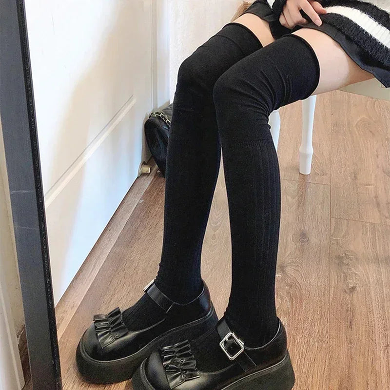 2pairs Women's Knee-length Socks Ladies Thigh-length SocksWarm Knitted Boot Socks Leg Warmers Japan JK Cotton Thigh High Bottoms