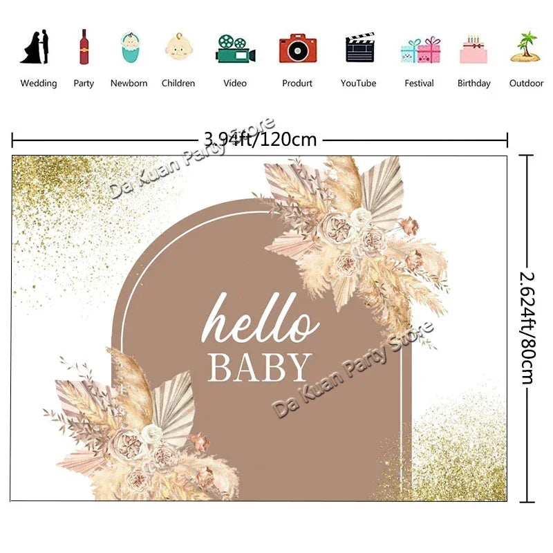 Welcome Hello Baby Girl Boy Banner Flags Garland Balloons for Baby Shower Birthday Gender Reveal Party Background Decoration