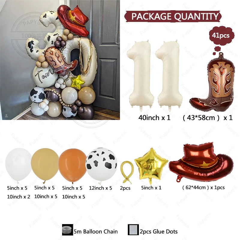 40PCS Cowboy Party Brown Cow Print Latex Balloon Garland Balloon Column Set Cowboy Tribe Theme Kid Birthday Party Decor Supplies