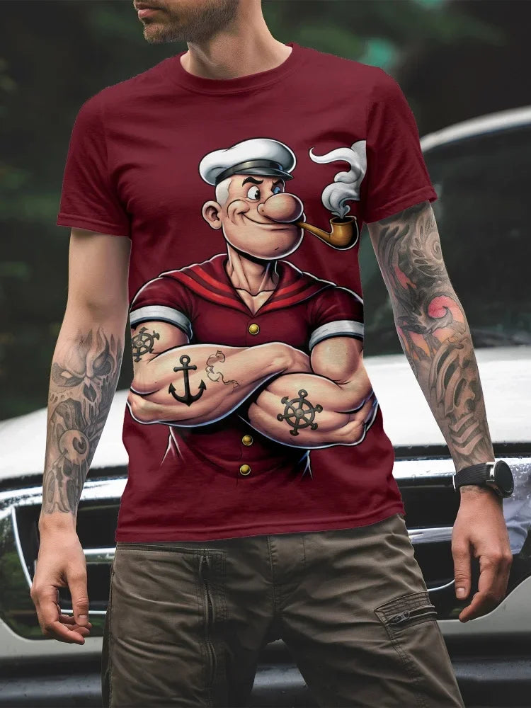 Men's Short-Sleeve T-Shirt  Popeye the Sailor Graphic Printed Round-Neck Short Sleeve Retro Cartoon Casual Daily Streetwear Tops