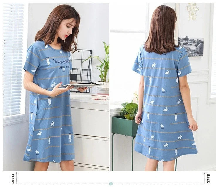 Short-Sleeved Nightgown Ladies Dress Nightgown Female Students Homewear in the Long Skirt Autumn Winter Sexy Sweet Cute Dress