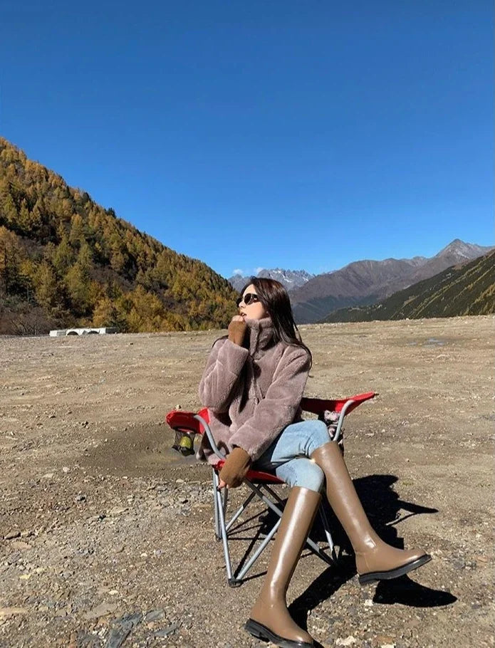 Women's Long Boots Round Toe Winter 2025 Ladies Knee High Shaft Shoes Large Size Warm Spring Autumn Y2k Trend Pu Hot Work Sale