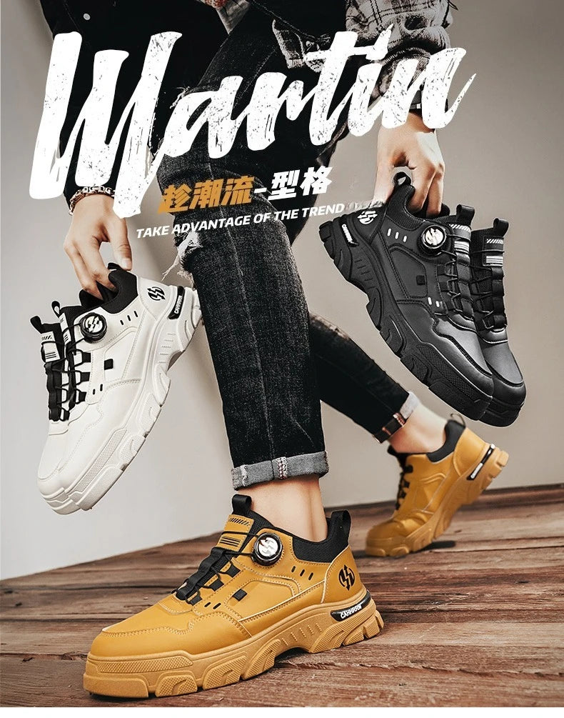 Men's boots autumn and winter new rotating shoelaces fashion casual boots youth outdoor boots anti slip soft sole workwear boots