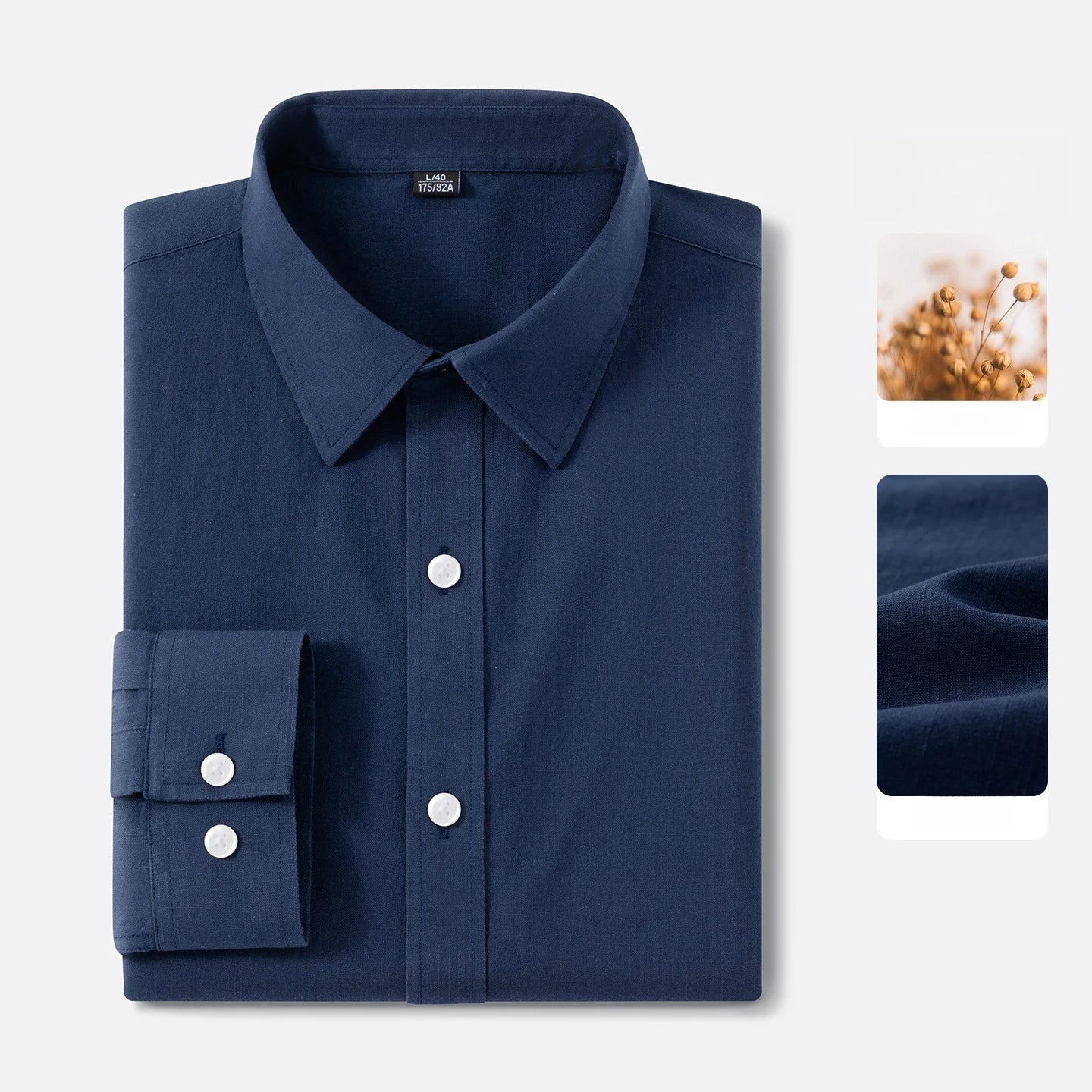 Premium Linen Long-Staple Cotton Shirt Men's Casual Long Sleeve Solid Color Breathable Slim Fit Business Social Blouse Tops