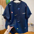 Embroidered Cotton Linen Short-sleeved T-shirt Summer New Loose Casual Round Neck Top for Women