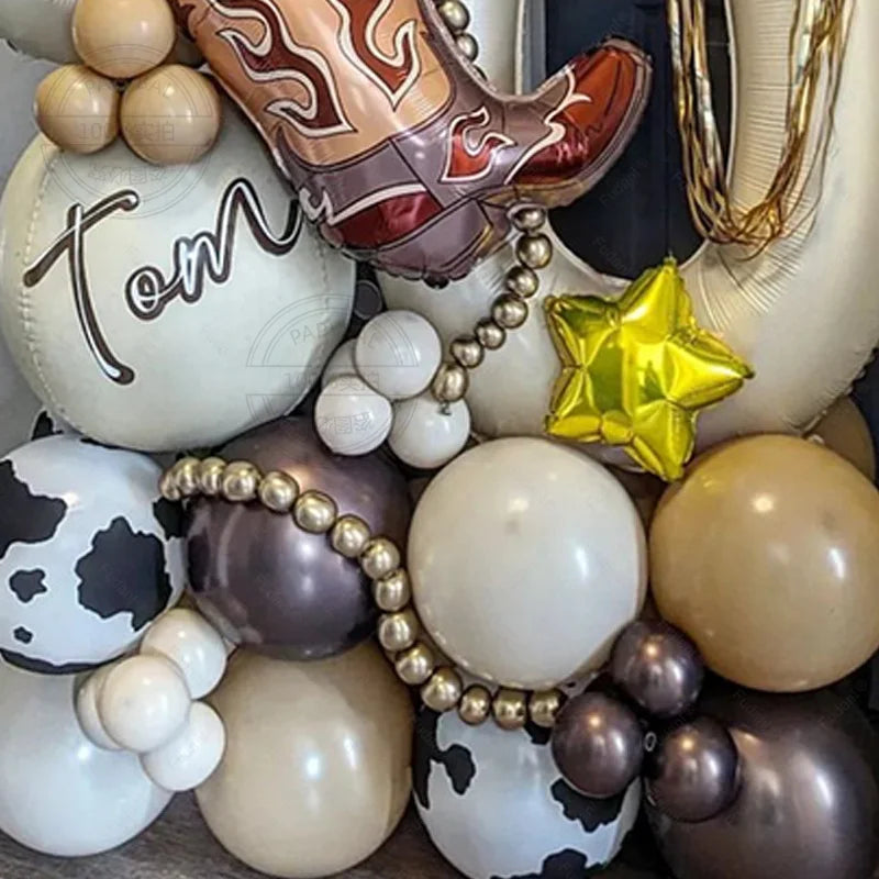 40PCS Cowboy Party Brown Cow Print Latex Balloon Garland Balloon Column Set Cowboy Tribe Theme Kid Birthday Party Decor Supplies