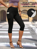 Women Capri Pants with Pockets 5 Inch High Waisted Super Soft No See Through Tummy Control Running Yoga
