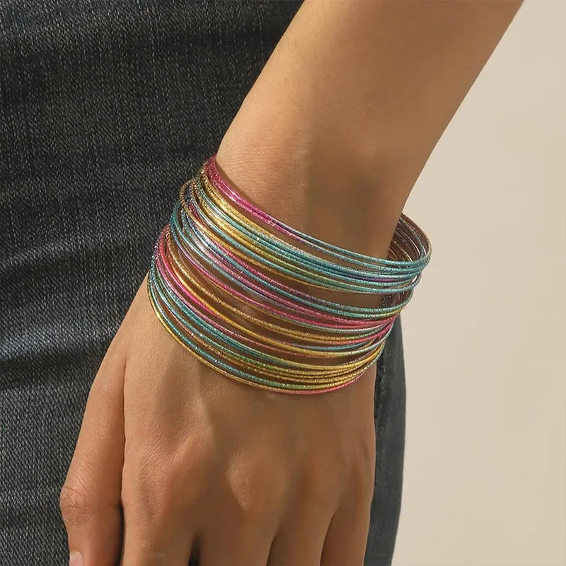 30 Pieces Metal Bangles Set For Women Timeless Fashion Jewelry Trendy Classic Styles Textured Thin Circles Colorful Gifts