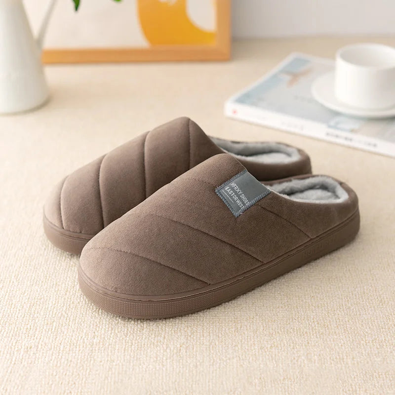 Men's and women's indoor plush warm cotton shoes thick bottom non-slip waterproof slippers winter indoor couple bedroom slippers
