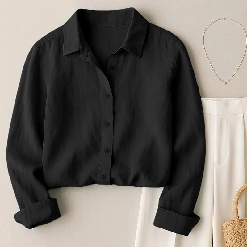 Women's Literary Fresh Style Cotton Linen Blouse Long Sleeve Loose Fit Slimming Casual Top Outerwear