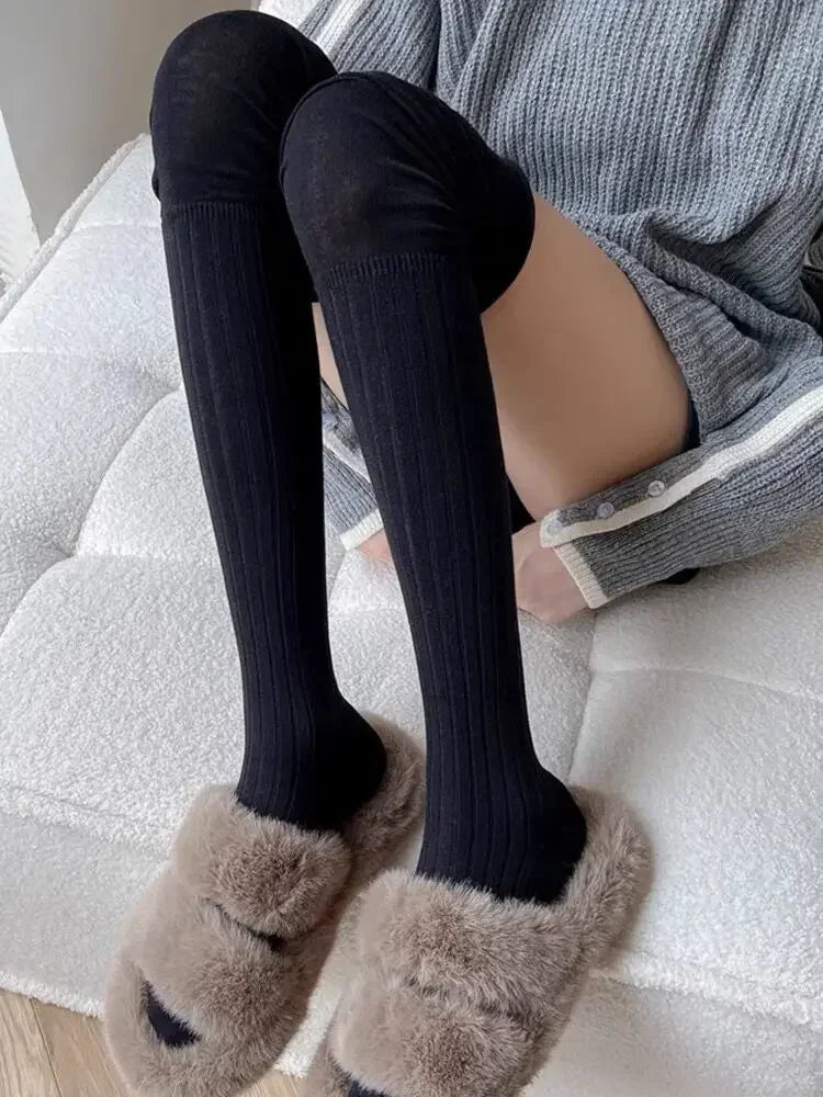 2pairs Women's Knee-length Socks Ladies Thigh-length SocksWarm Knitted Boot Socks Leg Warmers Japan JK Cotton Thigh High Bottoms