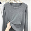 2026 100% Cotton T Shirt Women Autumn Winter Ribbed Causal O-Neck Basic Long Sleeve Harajuku Tops Fashion Loose Versatile Tees