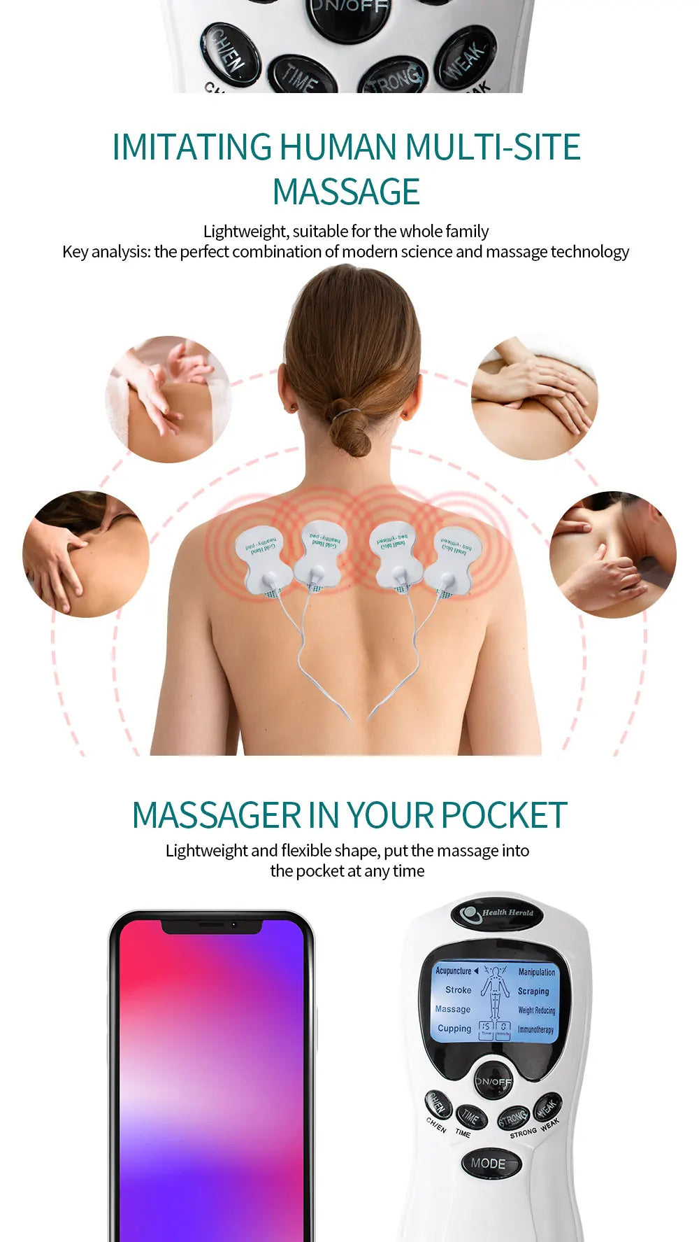 Electric Massage Instrument EMS Tense Machine Pulse Massager Tens Acupuncture Electrical Muscle Stimulator for Neck Back Body