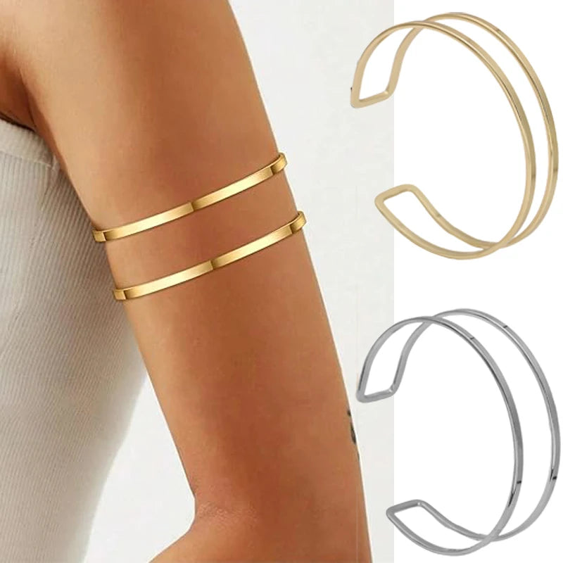 Fashion Wire Bangles Adjustable for Men Women Double Layer DIY Bangle Accessories Supplies Arm Cuff Upper Band Bracelet