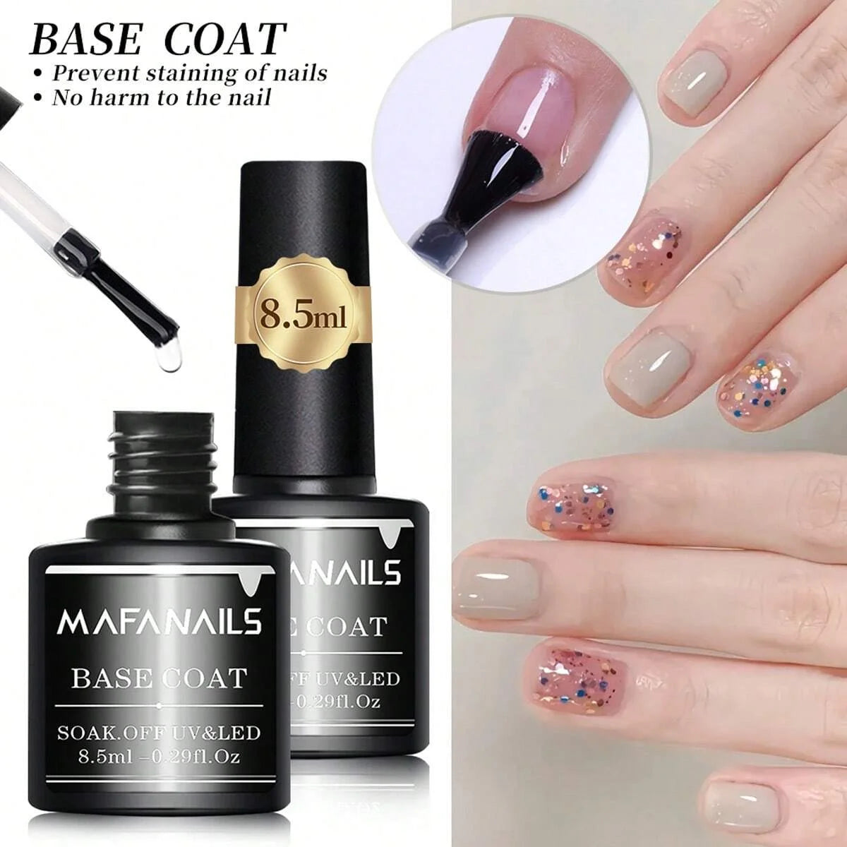 2pcs 8.5ml No Wipe Gel Top Coat And Base Coat Set Soak Off LED Clear Gel Base Top Gel Long Lasting Gel Polish Base &Top Coat Gel