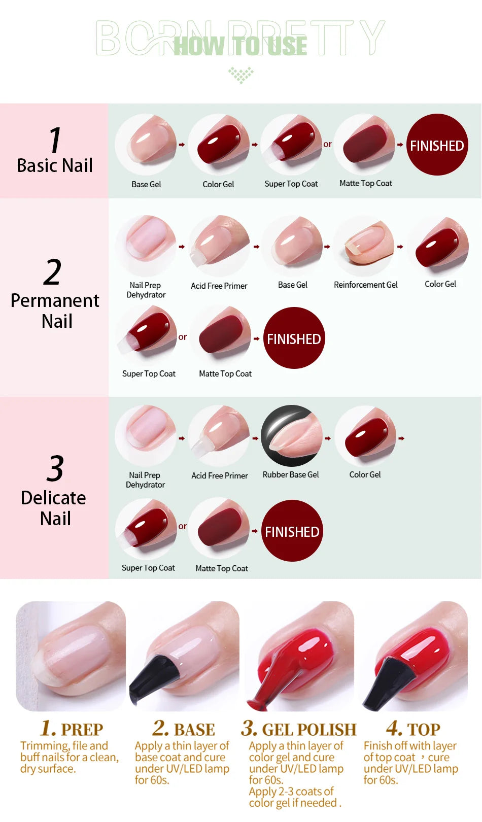 BORN PRETTY 10ml Gel Nail Polish Gel 130 Colors Semi Permanent Solid Nail Gel Varnish Soak Off UV Gel for Base Top Coat