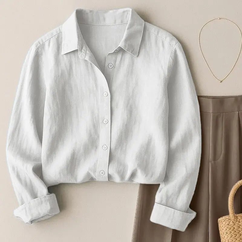 Women's Literary Fresh Style Cotton Linen Blouse Long Sleeve Loose Fit Slimming Casual Top Outerwear