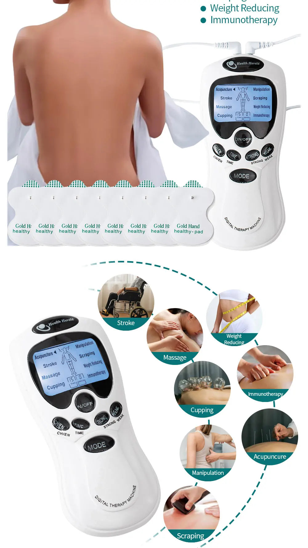 Electric Massage Instrument EMS Tense Machine Pulse Massager Tens Acupuncture Electrical Muscle Stimulator for Neck Back Body